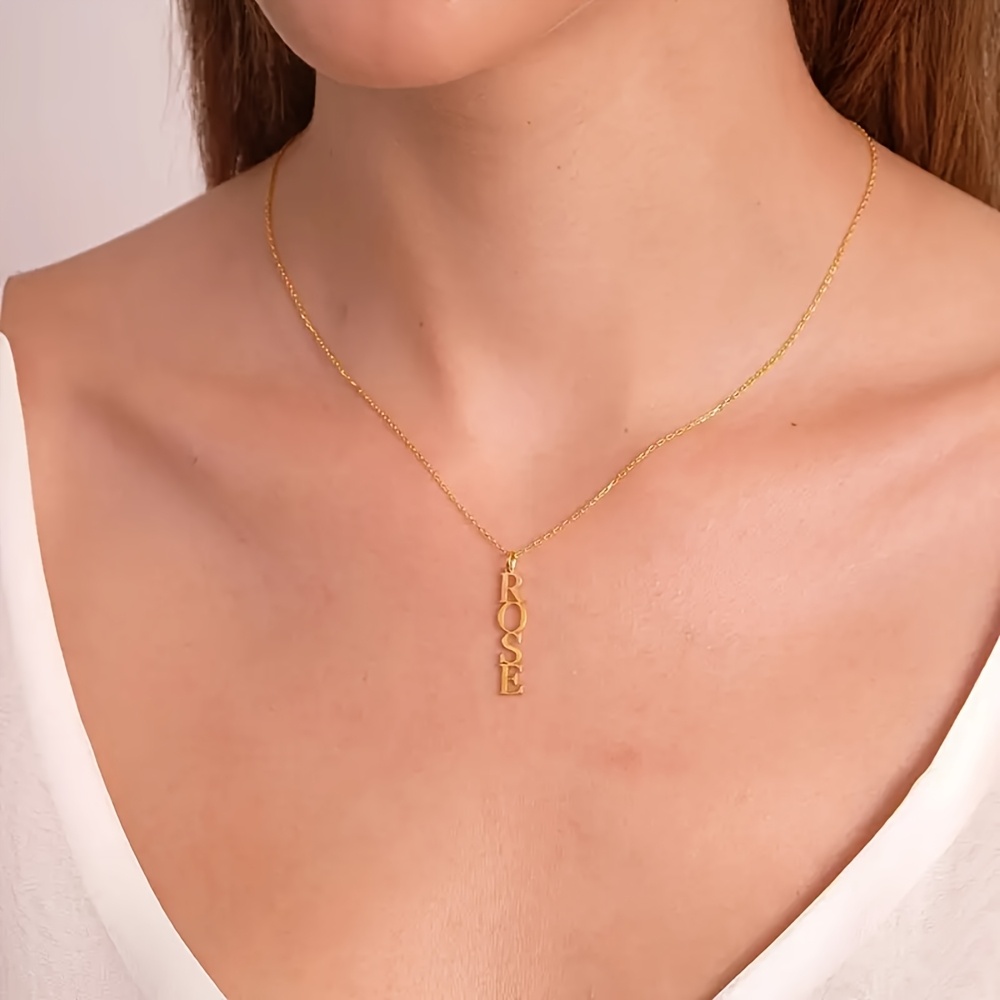 Custom Stainless Steel Vertical Letter Name Pendant Necklace
